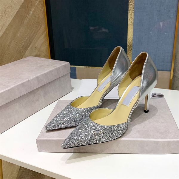 

silver coloured sequins wedding shoes 7cm superfine with pointed high heels ladies' bride shoes 40 yards, 41 yard, Black
