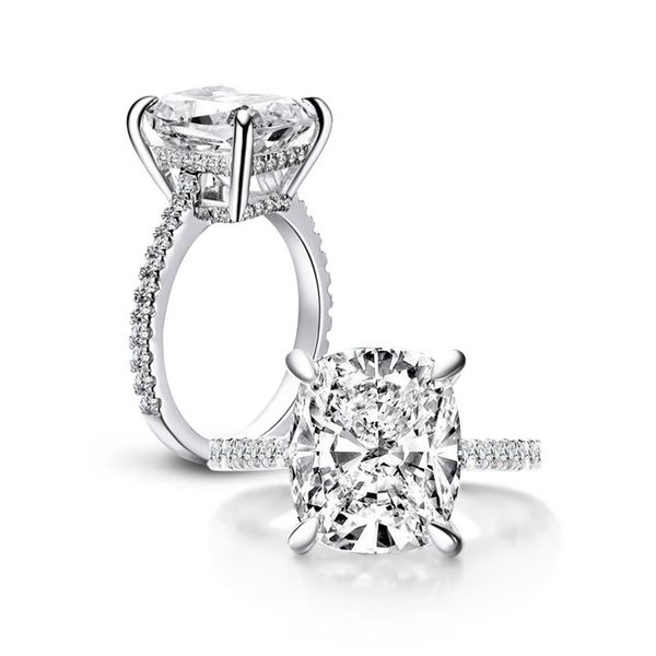 

anziw 925 sterling silver 6ct cushion cut ring 4 prong sona simulated diamond engagement rings women big stone wedding jewelry, Golden;silver