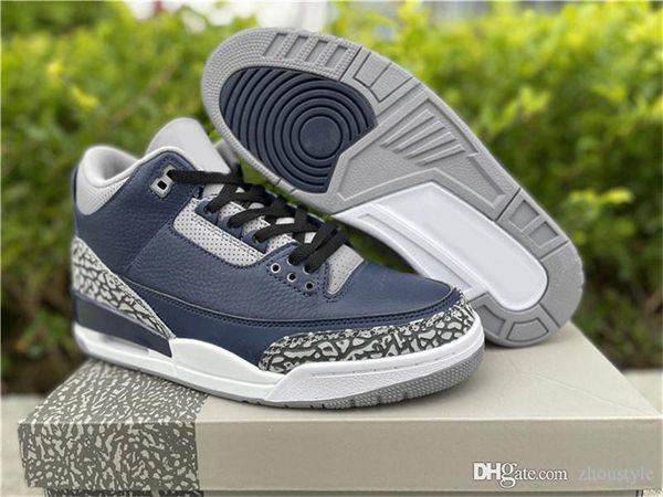 

2021 new air authentic 3 midnight navy sneakers cool grey cement grey white retro men women outdoor sports shoes with box