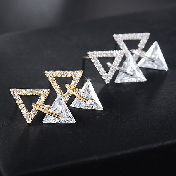 

s925 silver needle earrings female temperament sweet triangle zircon earrings not easy to allergy