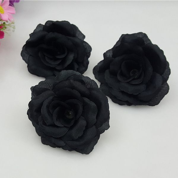 100 stücke 8 cm Hohe Qualität Schwarz Rose Blüte Seide Künstliche Blume Hochzeit Dekoration DIY Girlande Zubehör Liefert 201222