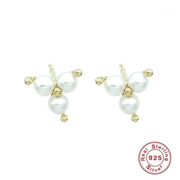 

aide bohemia pearls clover flower stud earrings for women piercing earrings cartilage 925 sterling silver fine jewelry pendiente1, Golden;silver