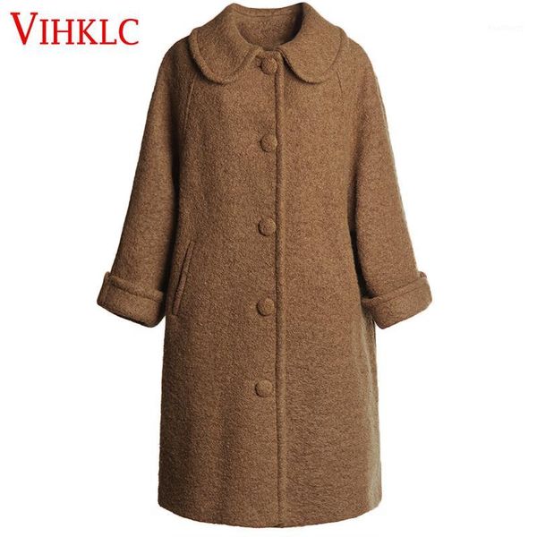 

women wool coats loose sweet 2017 winter new korean fashion warm thicken long coats turn-down coat casual long outerwear h8741, Black