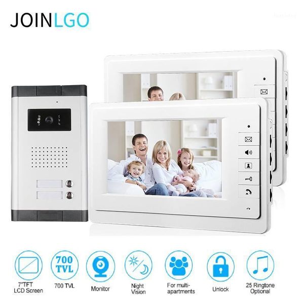 

video door phones wired 7'' monitor phone intercom system ir night vision camera doorbell for 2 3 4 apartment 1
