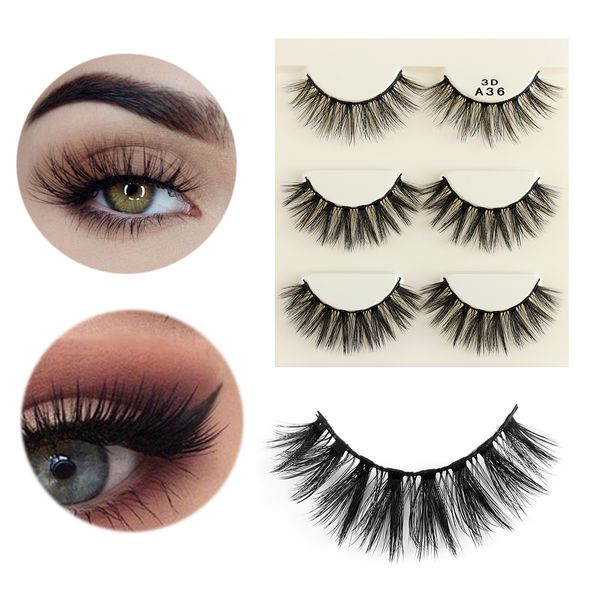 

3 pairs new faux soft mink hair false eyelashes woman's fashion cross long lashes wispy natural eye lashes extension makeup tool
