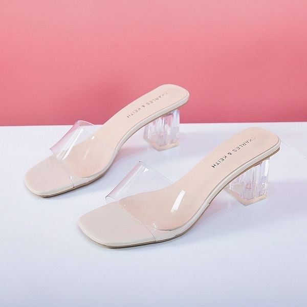 

crystal clear transparent slippers female shoes middle heels comfortable new summer women shoes woman fashion cool mules slides y200423, Black