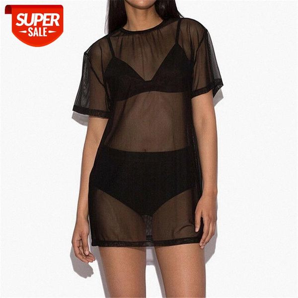 

women summer beach dress swimwear mesh bikini cover up pullover cardigan bathing suit #bb9b, Black;white