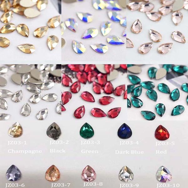 

20pc teardrop crystal rhinestones laser pointback strass water drop crystal stones non ixr nail art rhinestones charms jz03, Silver;gold