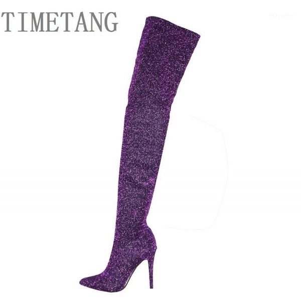 

boots timetang fashion sequined cloth stiletto heels over-the-knee women's bling blingt-stage small plus size34-441, Black