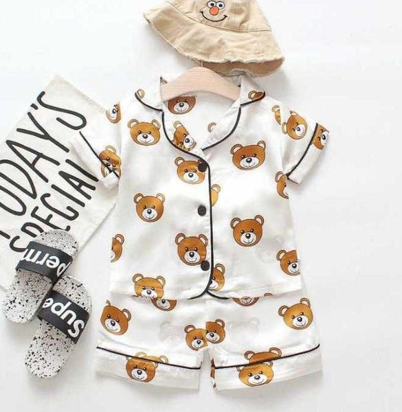 

kids two-piece set short-sleeved suit child home clothes retail pajamas new summer children's sets boys girls cartoon bear home wear, Blue;red
