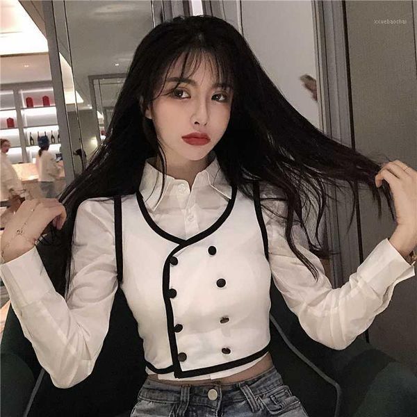 

2020 england style white blouses women long sleeve two pieces crop and blouses plus size shirts blusas chemisier femme1