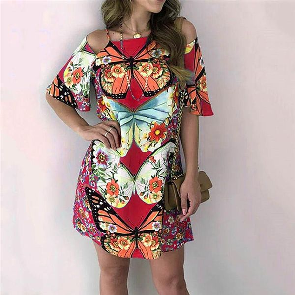 

women summer dress fashion womens casual loose butterfly print cutout short sleeve dress vestido de mujer 25, Black;gray