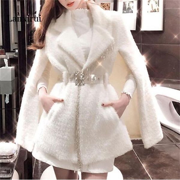 

long women fringed beaded mink coat winter abrigos jacket woman mujer invierno autumn cloak and rposj, Black