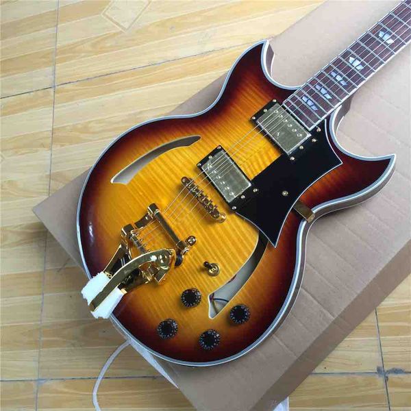 

custom semi half hollow jazz guitar with bigs tremolo