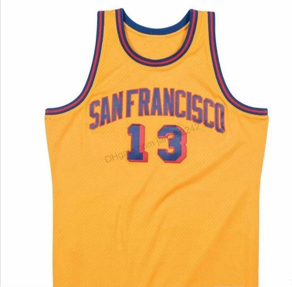 

custom retro #13 sanfrancisco wilt chamberlain college basketball jersey men's all stitched yellow any size 2xs-4xl 5xl name or number, Black;red