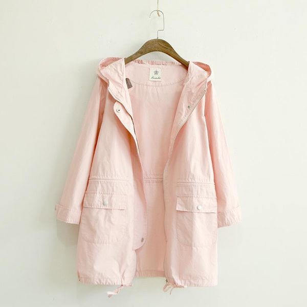 

women simple solid color autumn mori girl trench coat ladies waisted zipper hooded pockets coat outwear female overcoats 61, Tan;black