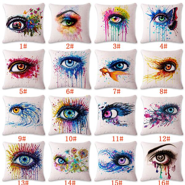 

45*45 cm pillow cases colorful big eye linen pillow cover square pillow case shams comfortable home decorative cushion cover 16color wx9-210