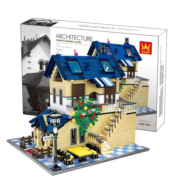 

1298pcs building blocks french country lodge home model architecture bricks diy creative educational toys for kids girl gifts 03