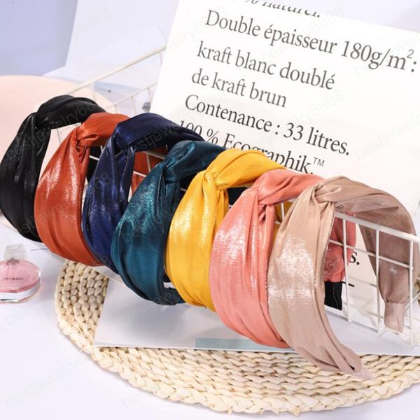 

fashion women headband wide side cross knot headwear fabric shiny satin headband hair hoop casual hair accessories, Silver