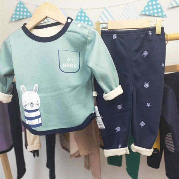 

plush set thermal baby underwear pajamas new men's women's home korean autumn and winter children's wear an6r, Blue;red