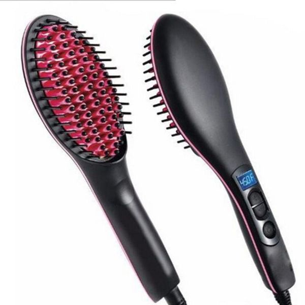 

professional ceramic electric hair brush straightening irons lcd display fast hair straightener comb hairstlye eu au us plug