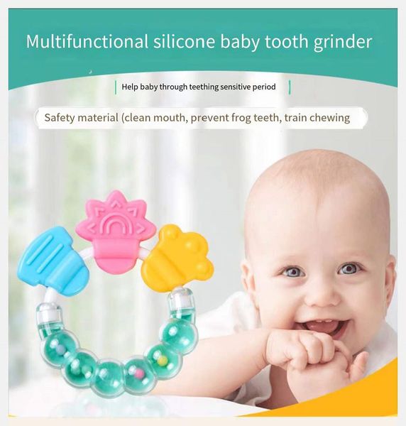 2022 Красочный колокол Пастификаторы погремушки игрушки Teether Stick Симпатичные силиконовые прорезывания зубов укусить молярный стержень младенческая детская игрушка