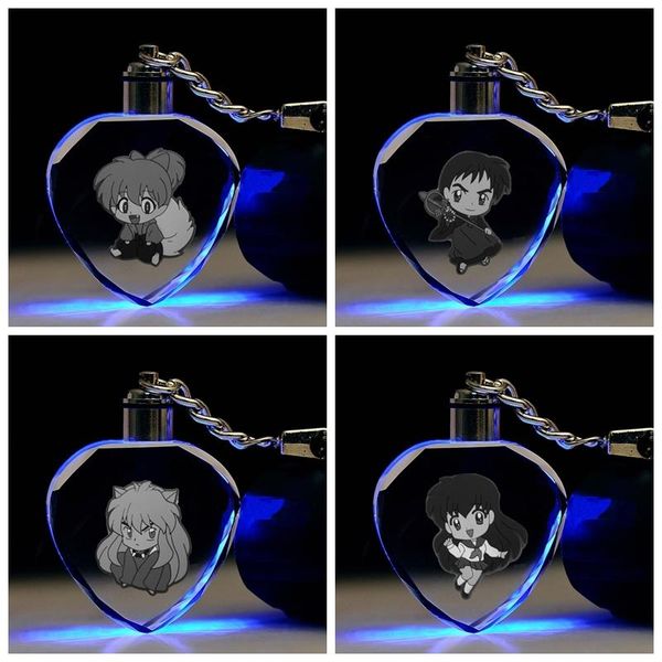 

inuyasha q version heart shaped anime led key chains keyring crystal toy keychain light keyholder gifts, Silver