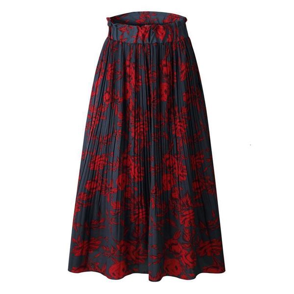 

summer skirts pleated chiffon print pockets womens skirts dot party elegant printingl faldas long skirt faldas mujer moda 2020, Black