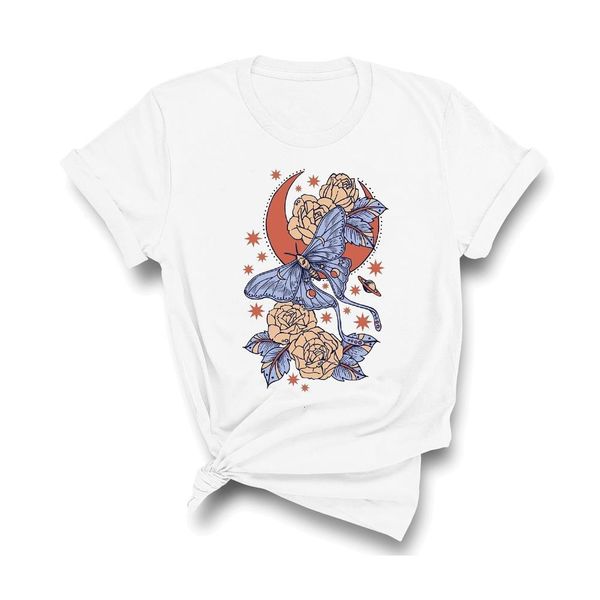 

t-shirts for women butterfly cartoon aesthetic flower floral clothing print lady graphic t shirt ladies female tee t-shirt, White