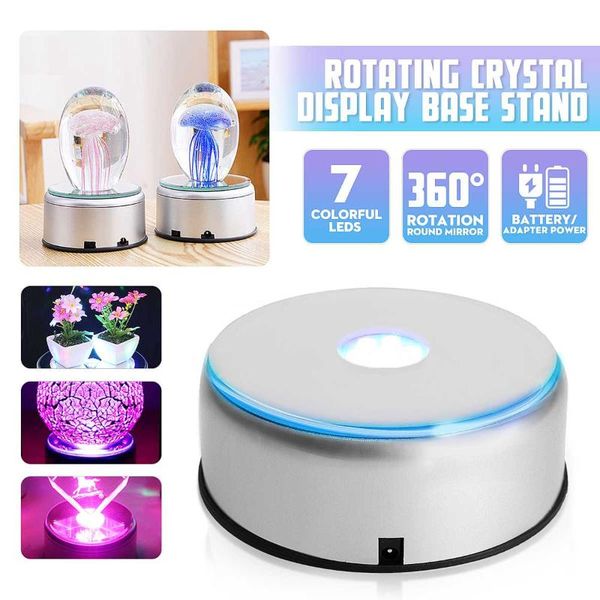 

7 led light colorful luminous base electric light rotating base display stand crystal ornament with adapter