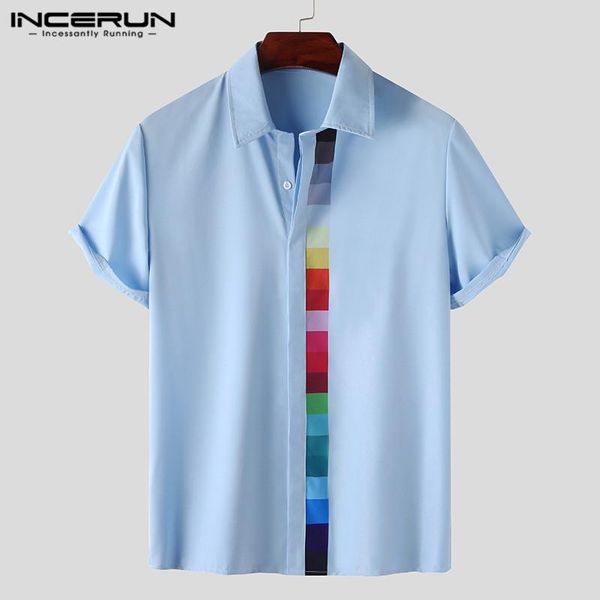 

men's casual shirts men shirt patchwork lapel short sleeve summer 2021 streetwear blouse button mens fashion breathable camisa incerun, White;black