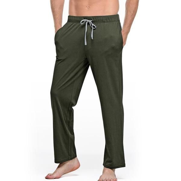 

men's solid color lace up home casual pants, Blue
