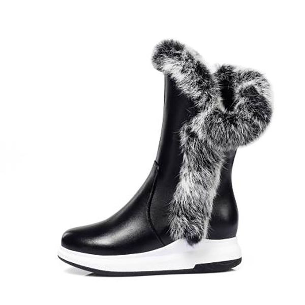 

boots winter ankle shoes for woman fashion pure color white consice zipper fluffy short big size 43, Black