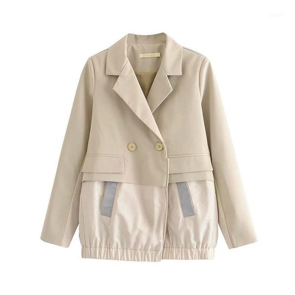 

deat] women blazer new v-neck splicing double breasted long sleeve loose fit jacket fashion tide spring autumn 2021 13u5891, White;black