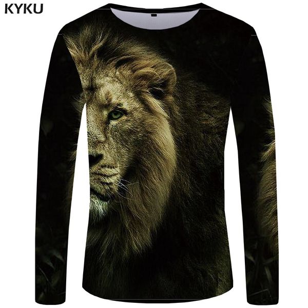 

brand lion long sleeve animal anime head rock black cool man 3d print shirts horror funny graphic men clothing