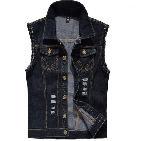 

denim vest mens sleeveless jackets fashion washed jeans waistcoat for mens tank cowboy male ripped jacket plus size 6xl1, Black;white