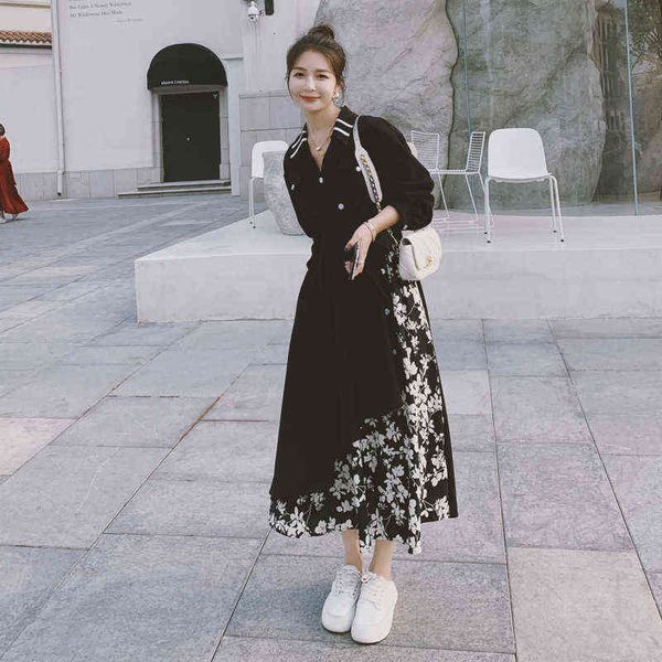 

casual dresses 2022 autumn and winter dign dresses, minority fashion temperament, waist, thin, tea break large skirt, Black;gray