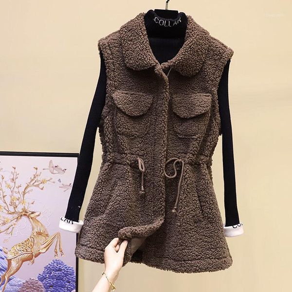 

autumn winter korean style vest waistcoat 2021 women's faux lamb fur coat oversized fashion sleeveless ladies furry vest jacket1, Black;white