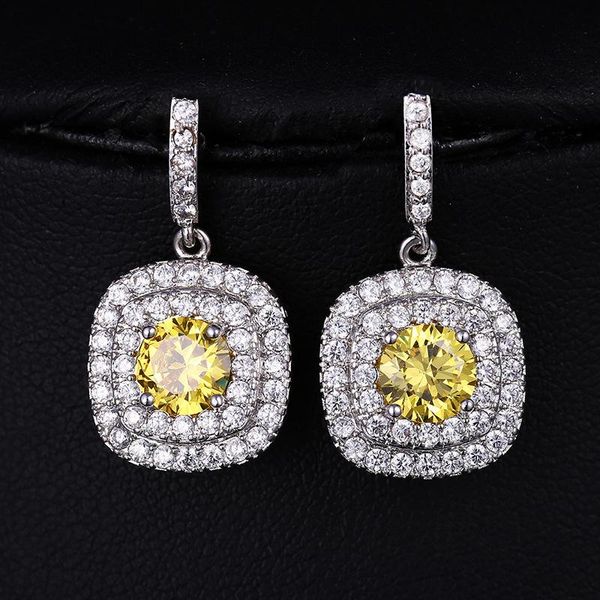 

dangle & chandelier uilz 4 colors round cz classic square drop crystal earrings with tiny luxury bridal wedding for women, Silver