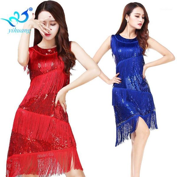 

vintage ladies 1920s flapper dress charleston cocktail party dresses sequin fringe dance cocktail performance latin dance dress1, Black;red