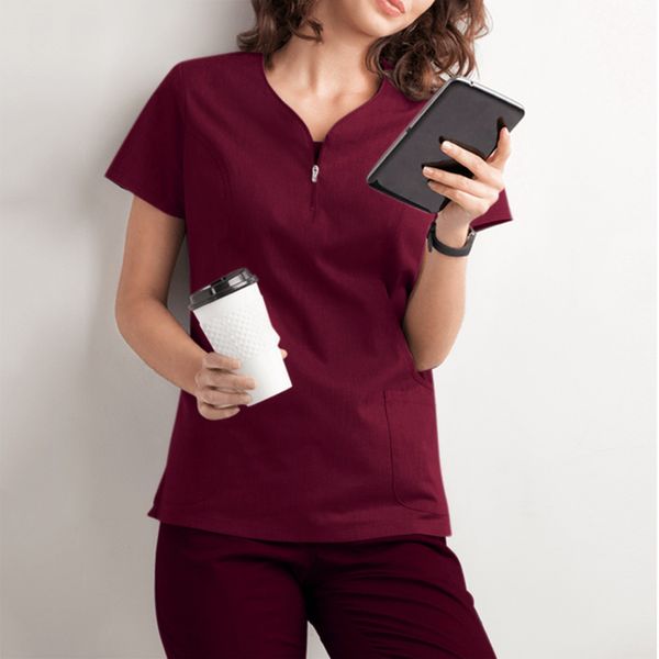 

525 style women scrubs hospital pant men medical uniform surgery scrubs shirt short sleeve nursing uniform pet greys anatomy, White