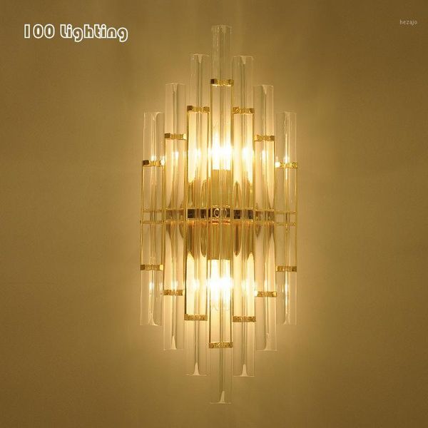 

wall lamp moden transparent glass led living room el hall sconce surface mount hoem loft aisle light goden e14 90-260v1