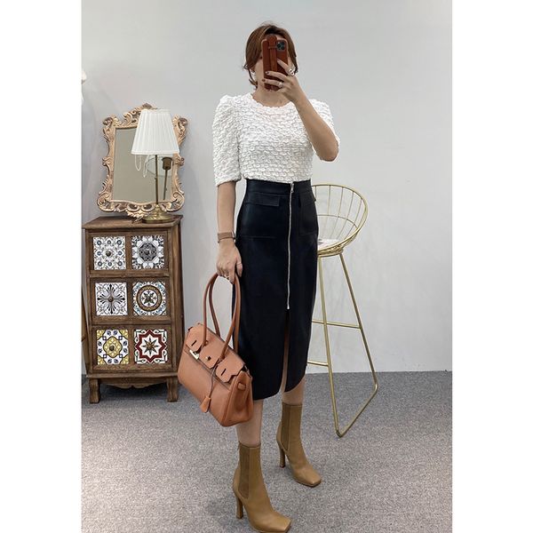 

hip leather skirt of tall waist a fork fall 2020 western style fashion double pocket zipper bust of female one pace y1214, Black