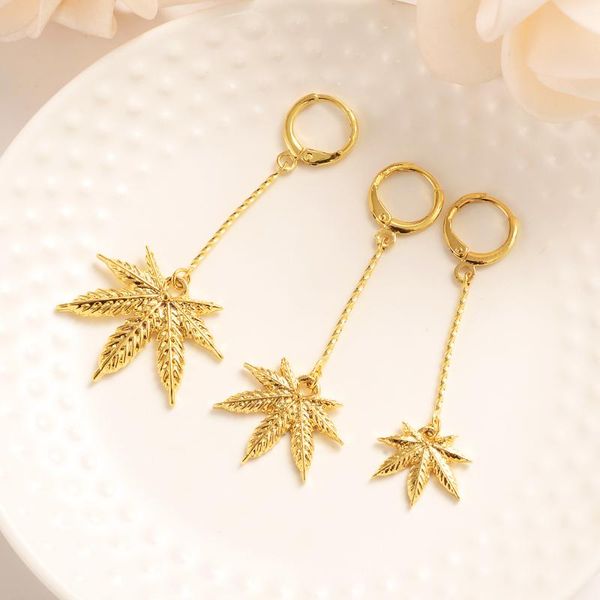 

hoop & huggie fashion drop earrings cannabiss marijuan leaf charms vintage accessory for women girls party jewelry gifts, Golden;silver
