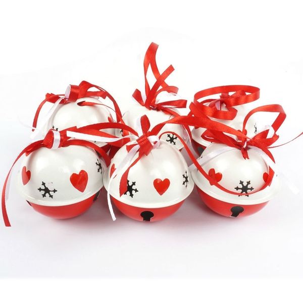 Natal jingle bell 6 pcs branco metal vermelho tamanho grande 65mm com fita de feliz natal decoração de Natal para decoração de festa em casa 201127