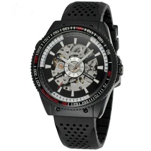 

watch fashion white hollow wrist watch black leather wristwatchs new style automatic mechanical wrist watchs waterproof watchs sports leisu, Slivery;brown