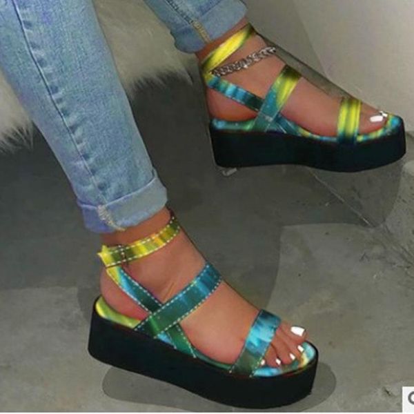 

sandals flower printed ankle strap casual 2021 wedges buckle women summer autumn shoes female, Black