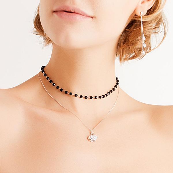 

simple black beads double layer chain animal pendant choker female fashion jewelry women necklaces ladies party necklace, Golden;silver