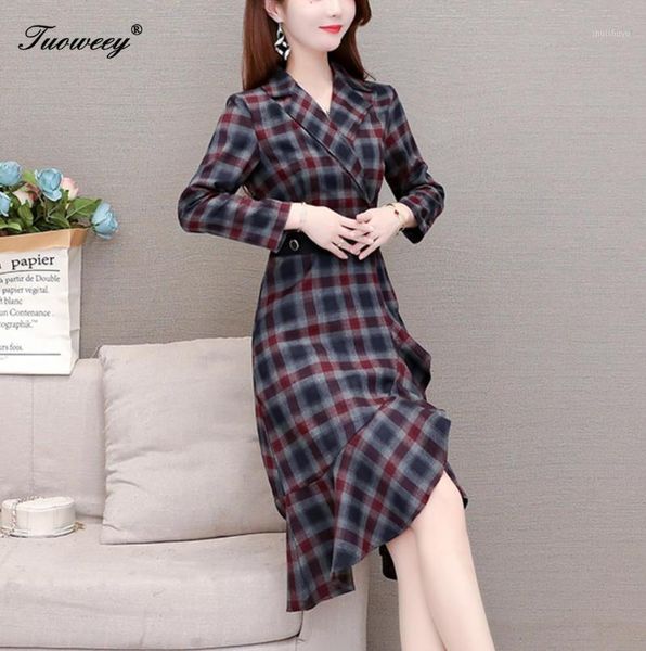 

spring plaid dress women 2020 casual plus size french striped office a line dresses office elegant v neck long party dress1, Black;gray