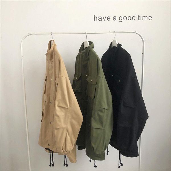 

men's jackets 2021 korean men's mid-length japanese solid color lapel tooling boutique loose casual street college jacket1, Black;brown